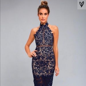 Lulus Divine Destiny Navy Blue Lace Midi Dress
